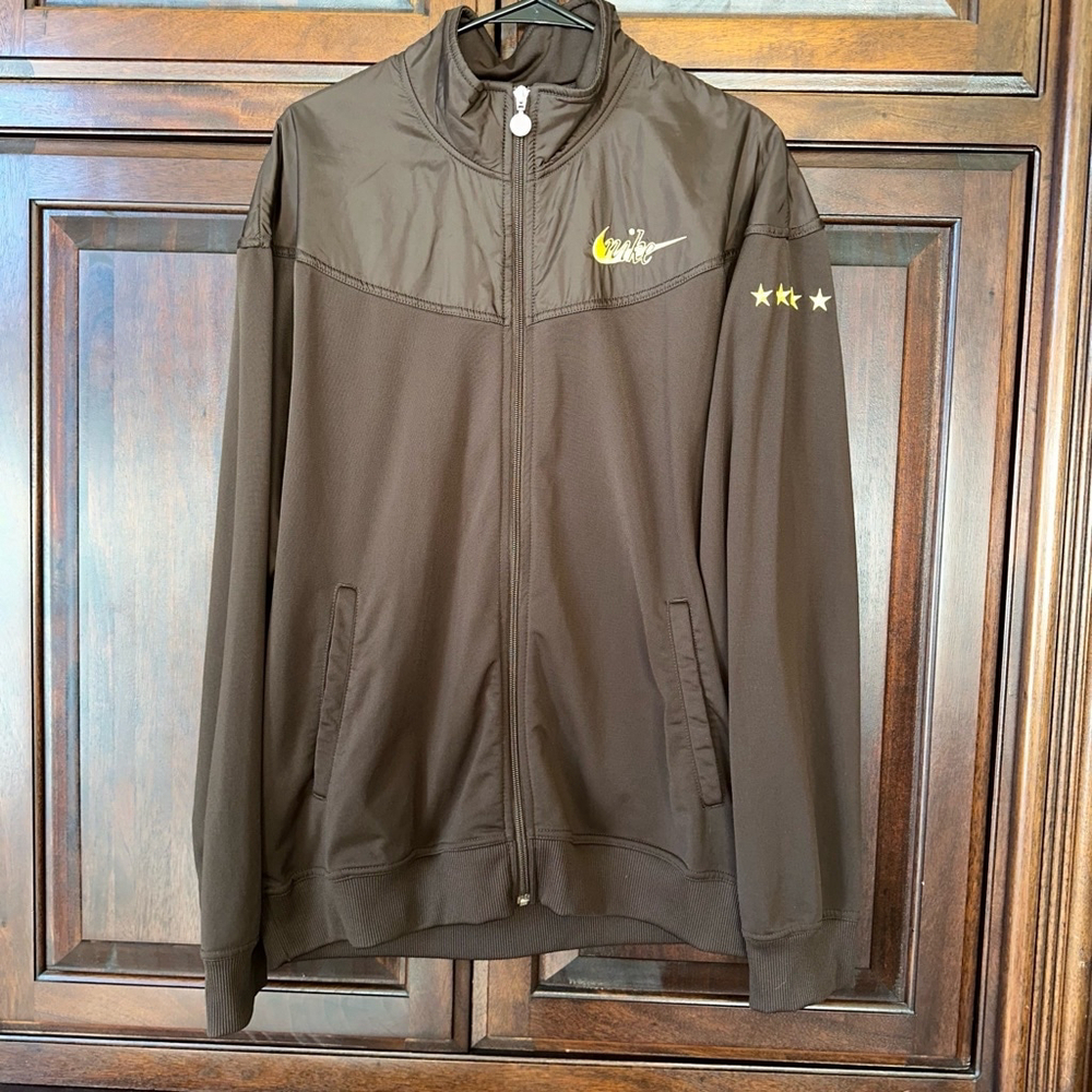 All Stitched Adult Nike Gray Tag Stars Brown Full-Zip Track Jacket XL Mens Gold